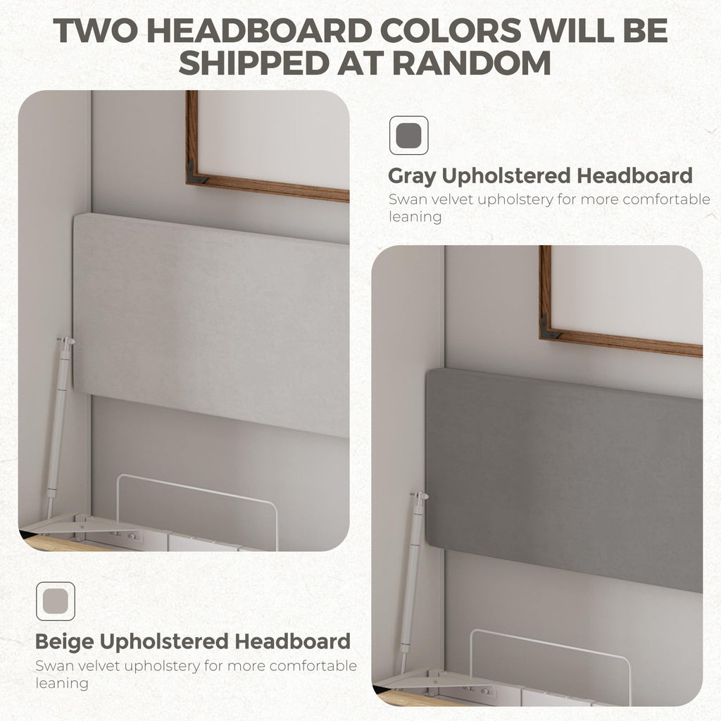 Vintage Murphy Bed Queen with Baseboard Grooves, 85" Hidden Wall Bed, Vertical Murphy Bed Twin, Features a Hydraulic