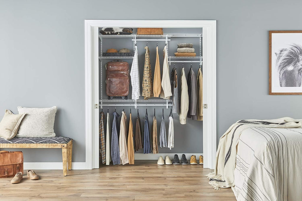 ShelfTrack Wire Closet Organizer System, Adjustable from 4 to 6 Ft., With Shelves, Clothes Rods, Hardware, Durable