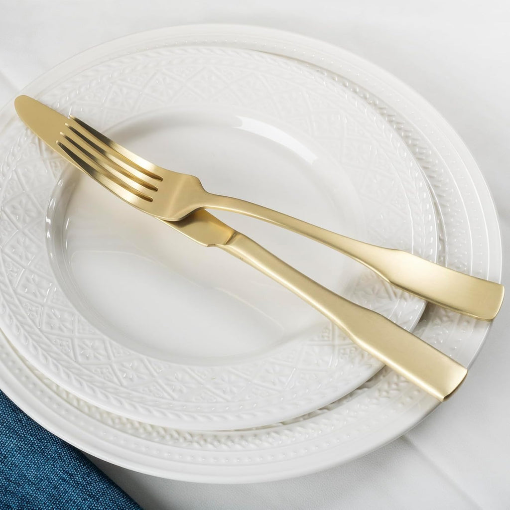 Champagne Gold Satin 40-Piece Silverware Set, Service for 8, Stainless Steel Flatware Set, Matte Polished Cutlery Set