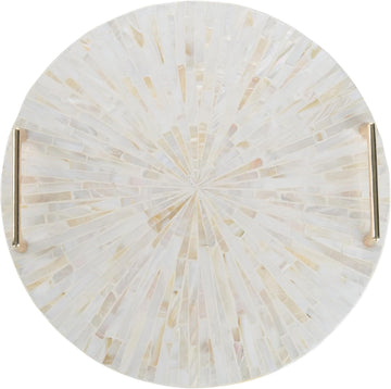 Mother of Pearl Decorative Tray, 13"" Round with Gold Metal Handles, Vanity/Perfume/Trinket Tray, Catchall for
