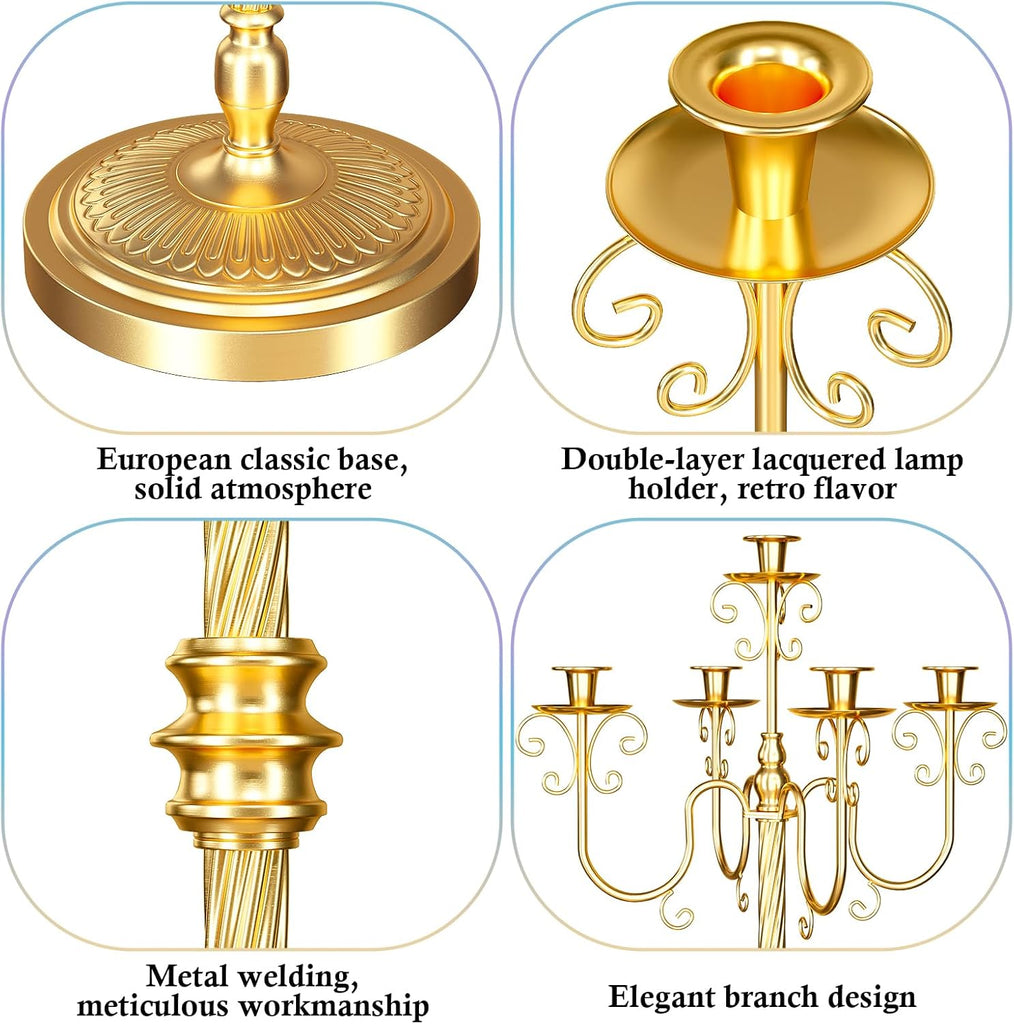 Floor Candelabra 50 Inch Gold Candlestick Holder 5 Arms Candle Holders Antique Flower Stand Centerpiece Decorative
