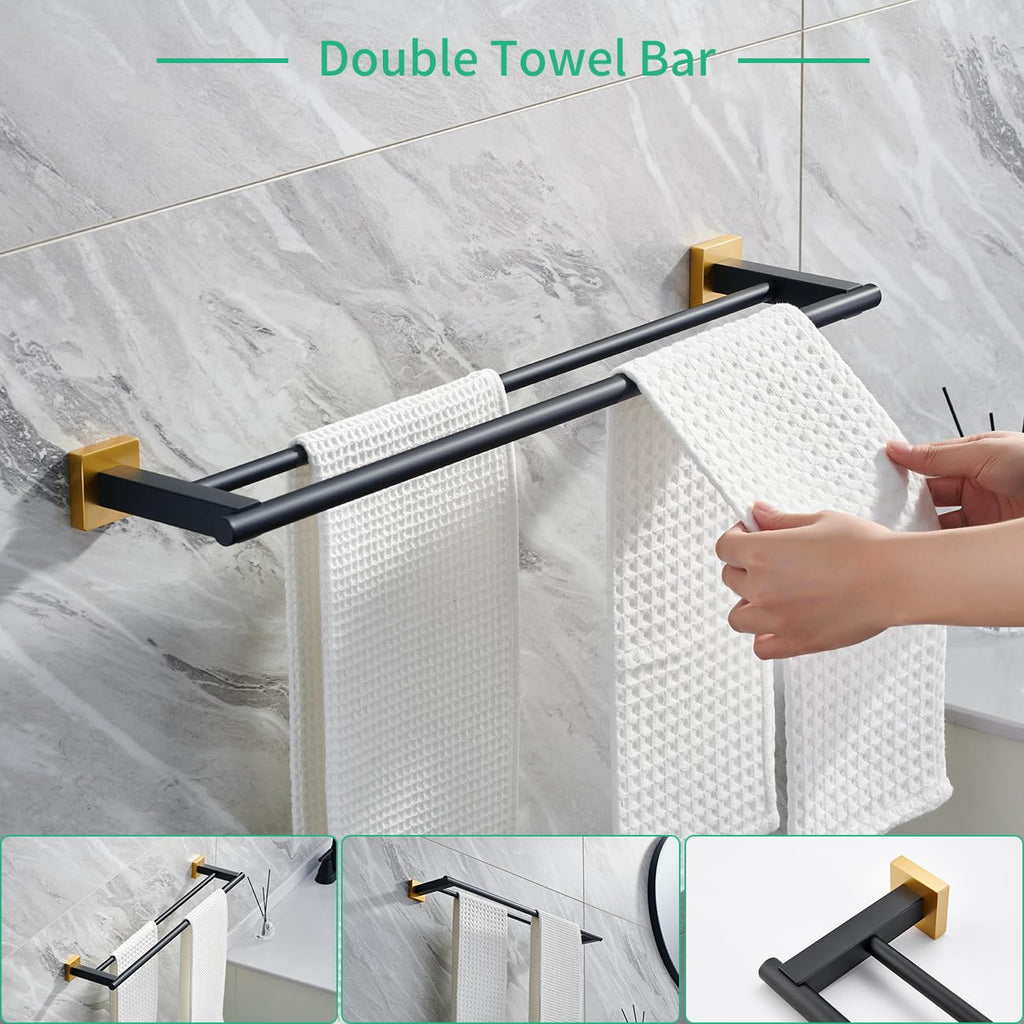 4-Piece Bathroom Hardware Kit Set Stainless Steel Wall Mount - Includes Double Towel Bar, Hand Towel Rack, Toilet