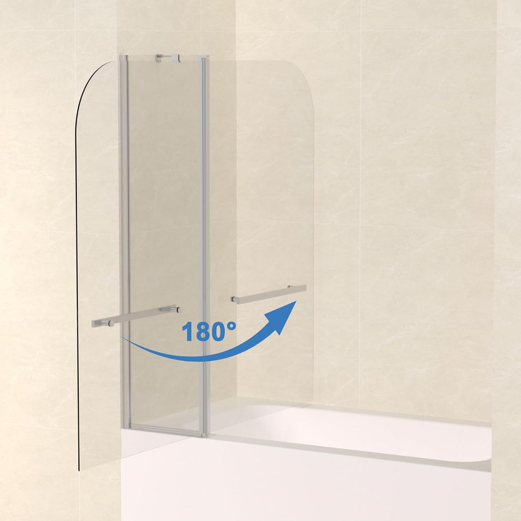 48" W x 58" H Bathtub Shower Door, Frameless Glass Shower Door with 1/4" (6mm) Clear Tempered Glass