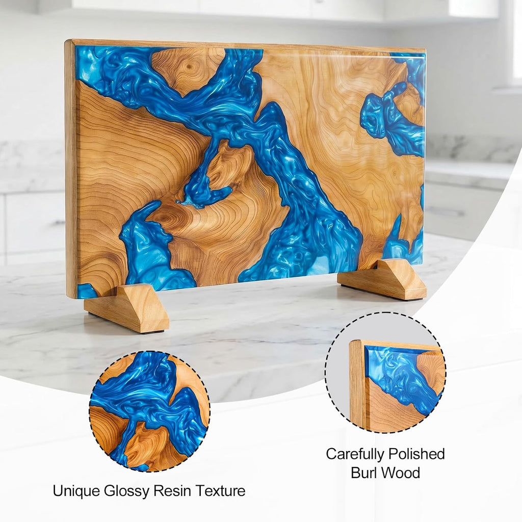 Magnetic Knife Holder, Double Sided Knife Block, Powerful Magnet Kitchen Storage, Beautiful Blue Resin Burl Wood