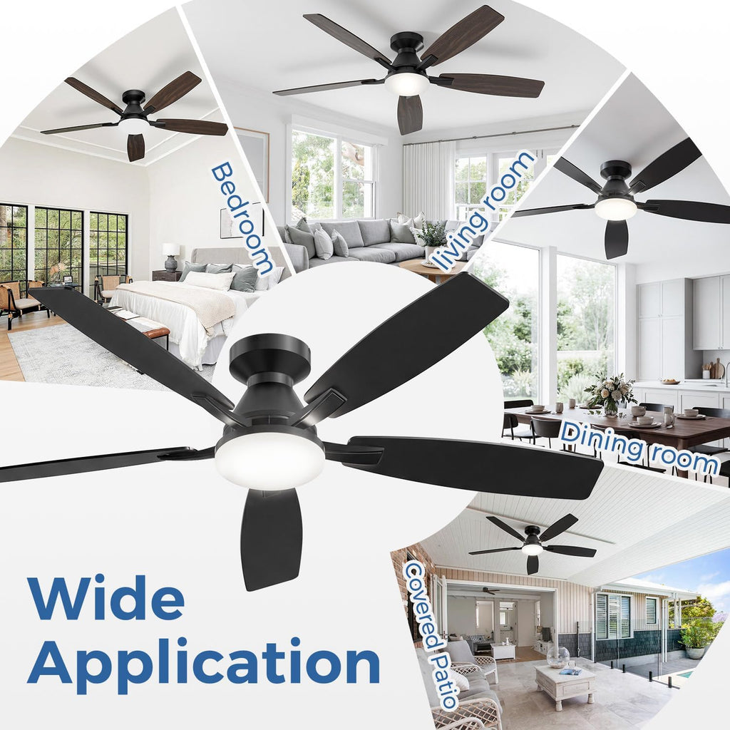 52 Inch Ceiling Fans with Lights, Remote & App Control, Quiet Reversible DC Motor, 6 Speeds, Dimmable 3CCT LED Light