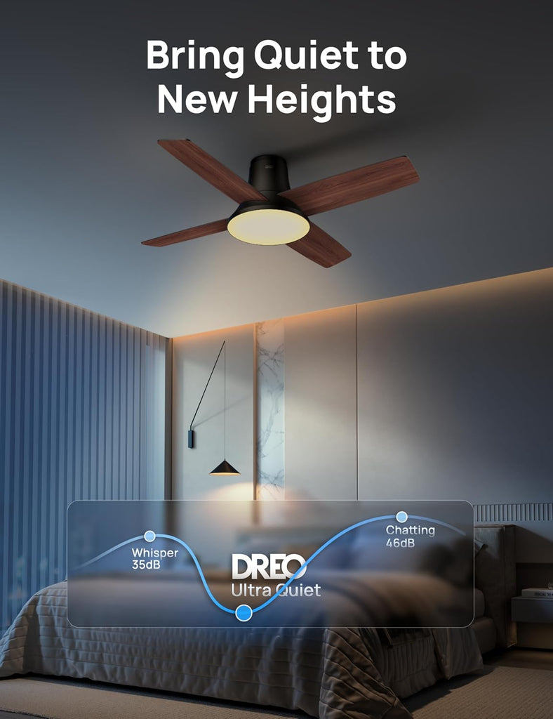 Ceiling Fan, 44 Inch Low Profile Ceiling Fan with Light and Remote, 5CCT LED, 6-Level Dimmable, 6-Speed