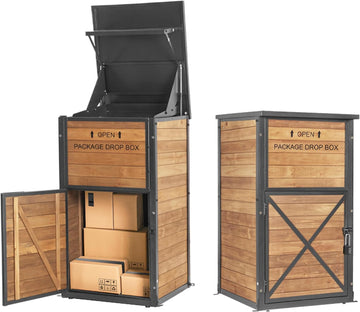 Package Delivery Boxes Theft & Weatherproof Solid Wood with Iron Frame, Parcel Drop Box with Combination Lockable