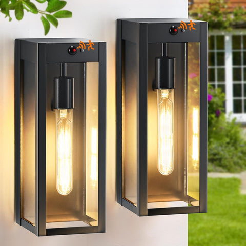 13" Motion Sensor Black Exterior Lighting Fixtures 2Pack, Dusk to Dawn Porch Lights Outdoor Wall Sconces, 3 Lighting Modes Exterior Wall Lights, Outside Lanterns for House Garage,None-Bulb A123-B0F6XL4B6G