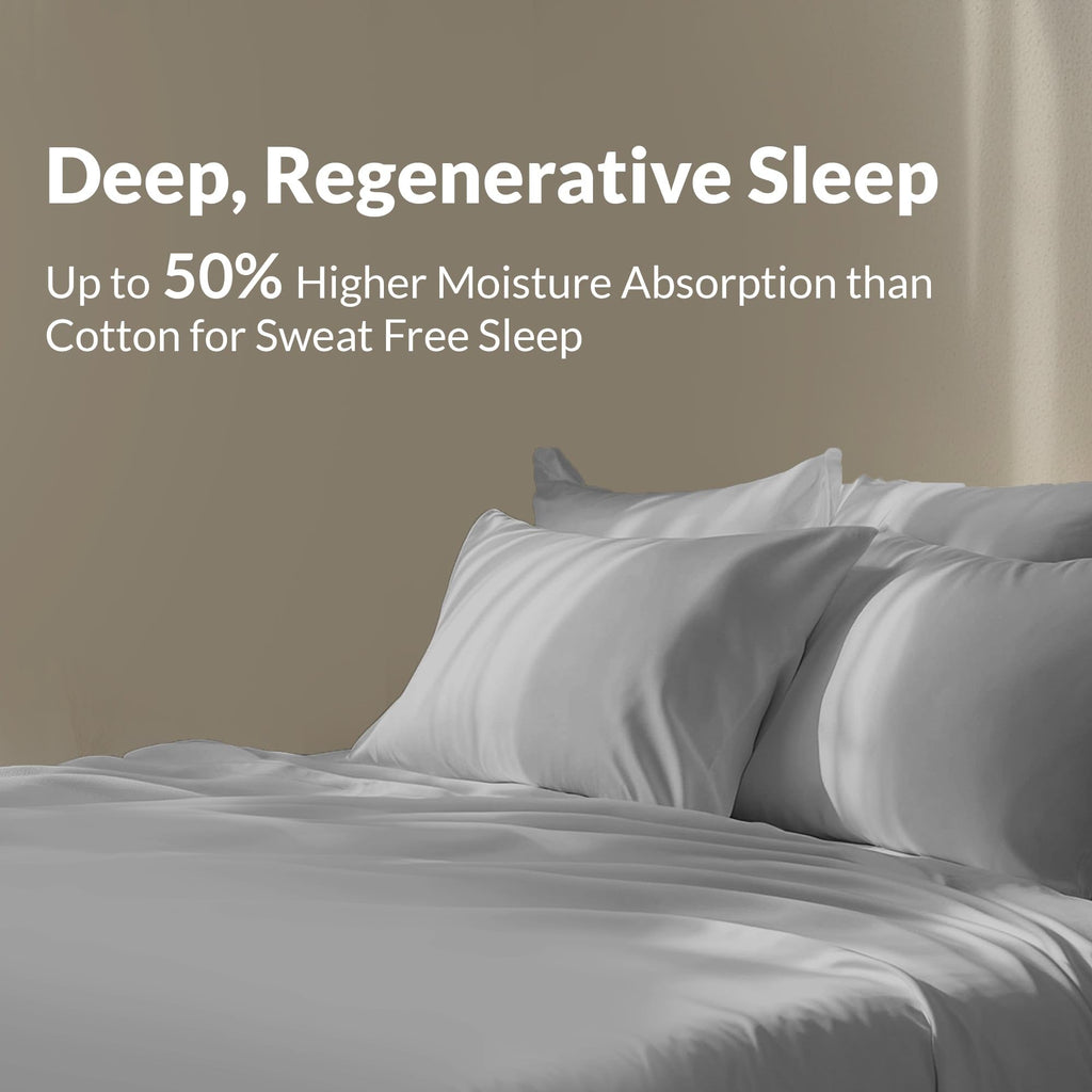 100% Cotton Percale Sheets King Size, Cool & Crisp, 4 Pcs, Light Grey