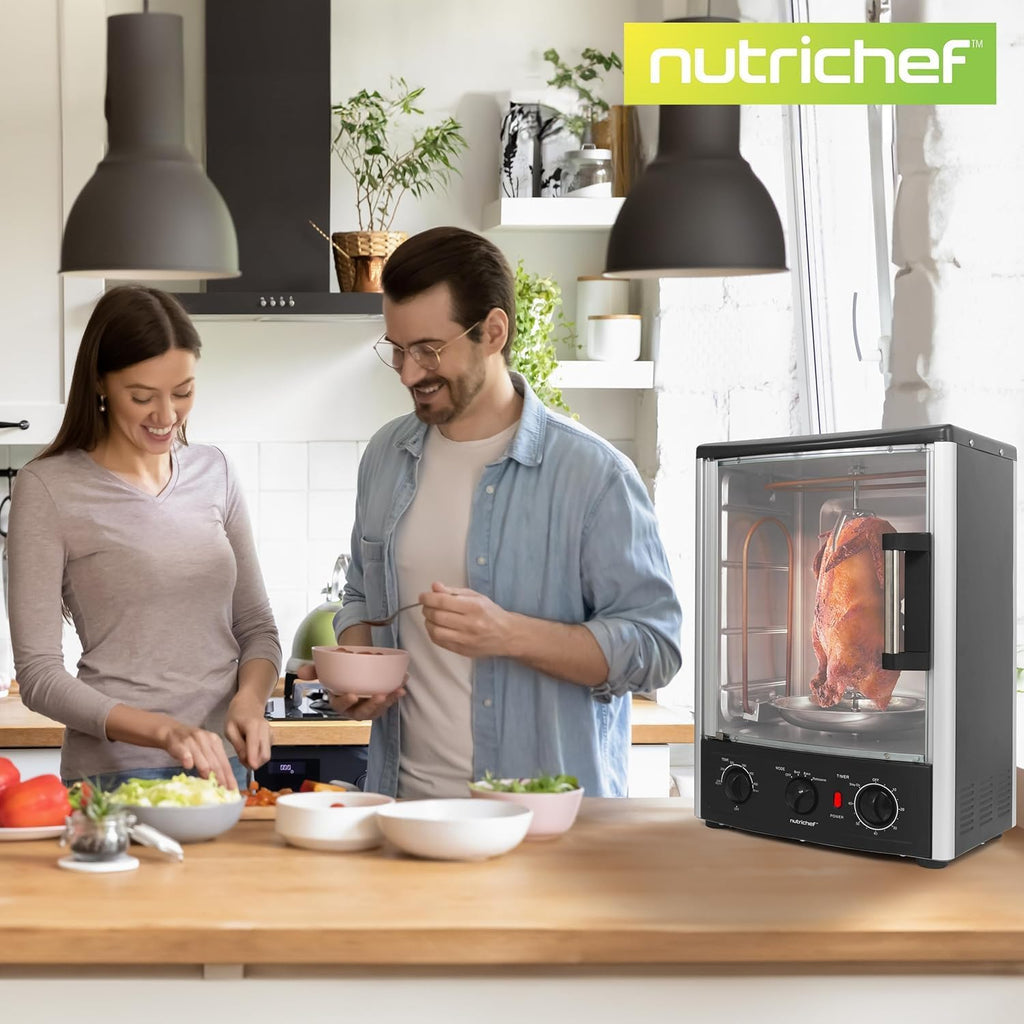 Vertical Countertop Oven with Rotisserie, Bake, Broil, & Kebab Rack Functions - Adjustable Settings - 2 Shelves