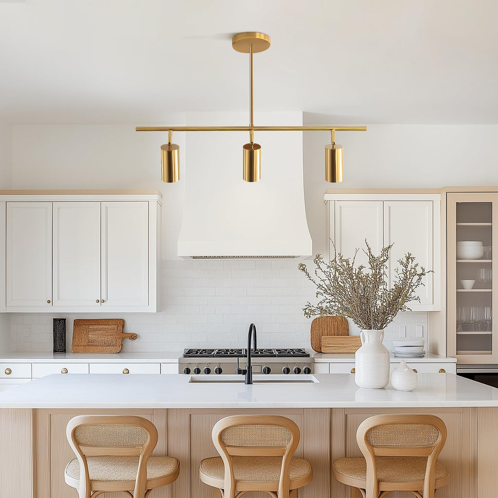 Lighting Linear Pendant Light Ceiling Track Spotlight Gold 3-Light with Rods Adjustable Hanging Lighting Fixture