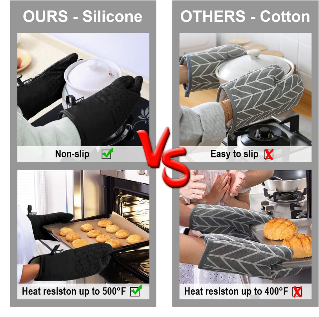 Oven Mitts and Pot Holders 6pcs Set, Kitchen Oven Glove High Heat Resistant 500 Degree Extra Long Oven Mitts and