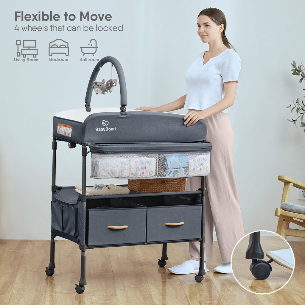Portable Baby Changing Table with 2 Storage Baskets (Grey) | Large Storage Foldable Changing Table for Infant and