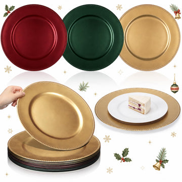 12 Pcs Christmas Charger Plates with Beaded Rim 13 Inch Reusable