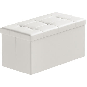 30 Inches Storage Ottoman Bench, Faux Leather Ottoman with Storage, Folding Bench Shoe, Foot Rest Stool, White