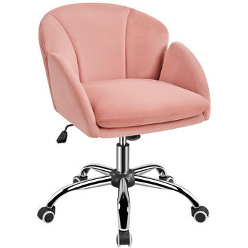 Pink Petal Velvet Makeup Vanity Desk Chair with Wheels, Swivel