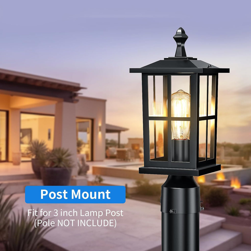 Outdoor Post Lights 2-Pack, Anti-Rust Waterproof Black Pillar Light Fixtures