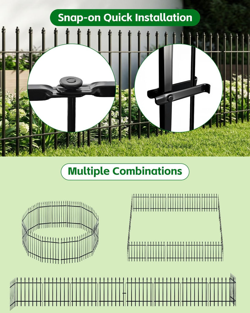 Metal Garden Fence 42" H x 30" W (5 Pack), No Digging Thicken Decorative Garden Border Fence, Rustproof Black Garden