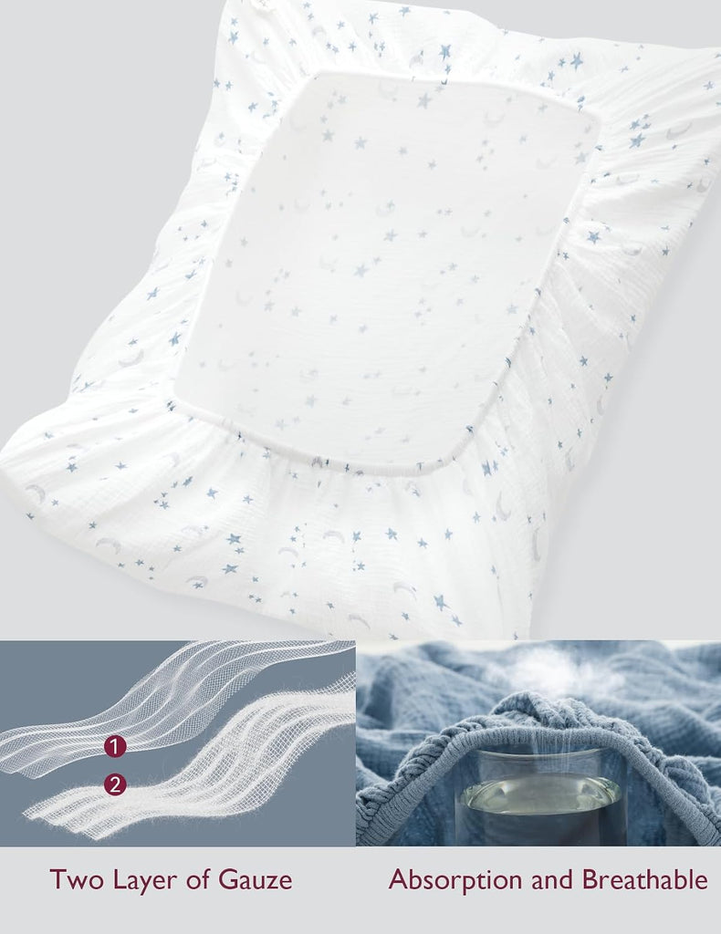 Crib Sheets 52"x28", 2 Pack Muslin Crib Sheets for Baby Nursery | Soft Breathable Cotton Crib Sheets Girl Boys, 360°