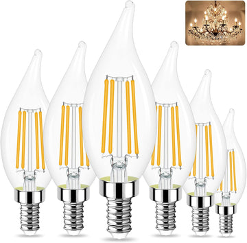 E12 LED Candelabra Bulbs Dimmable, 60 Watt Equivalent 3000K Warm White Chandelier Light Bulbs, 4W Filament Candle LED