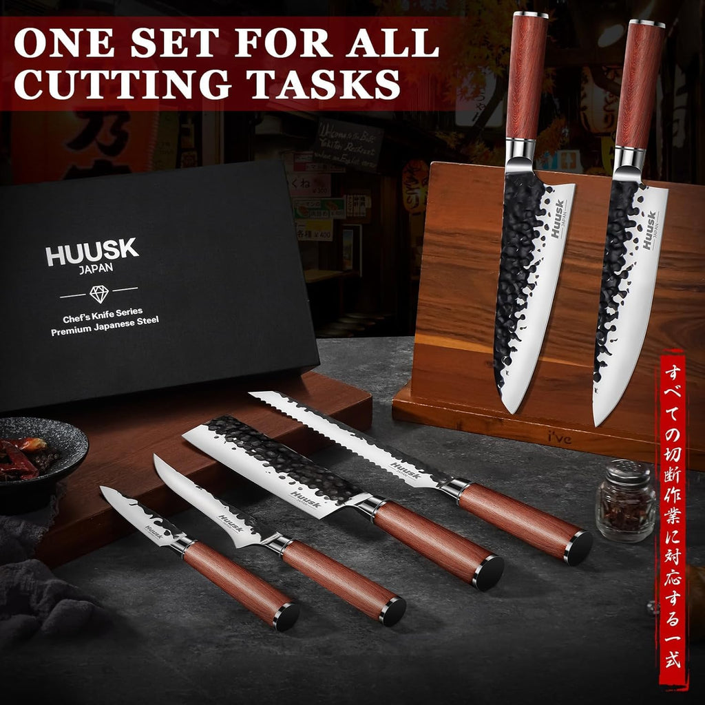 Japanese Chef Knife Set 6 pcs, Kitchen Knives Set with Gift Box | Hand-forged High Carbon Steel Blade, Sharp Cooking