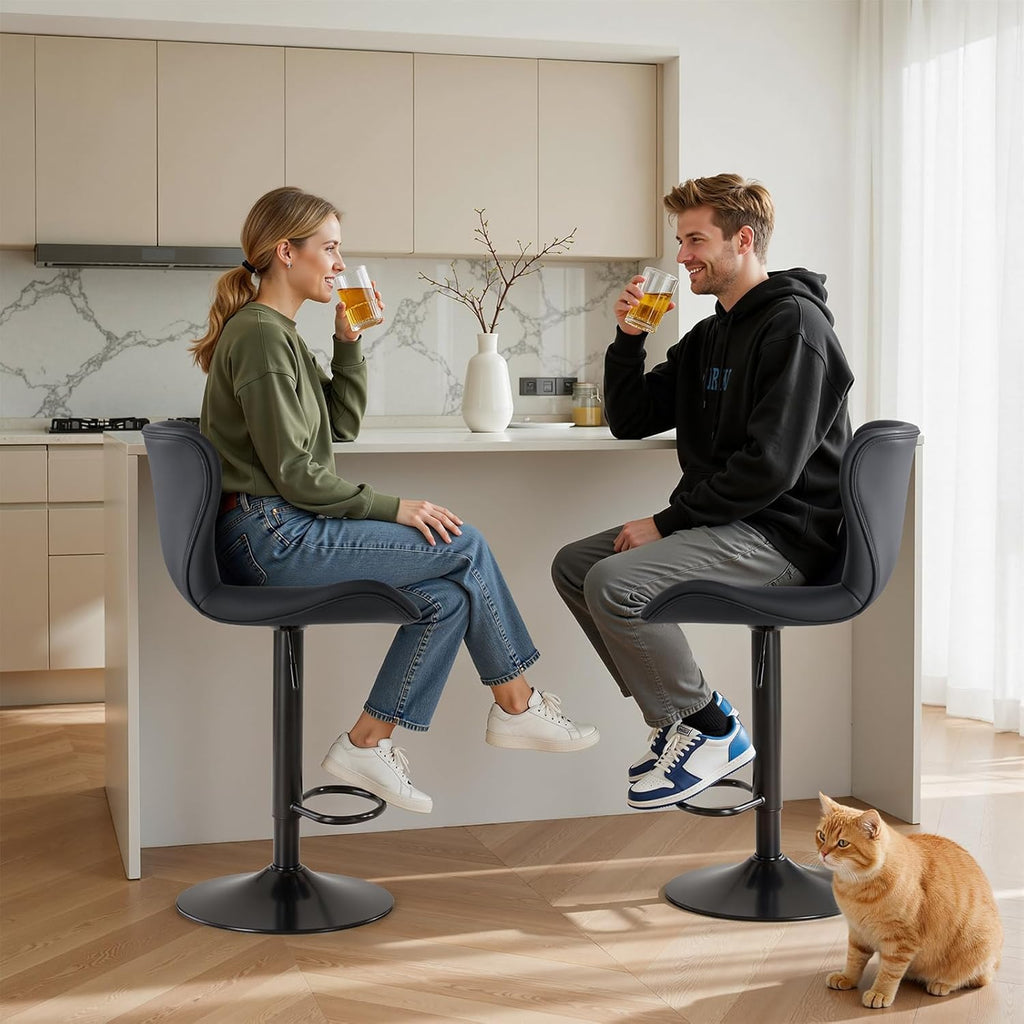 Modern Bar Stools Set of 4, Adjustable Faux Leather Upholstered Swivel Bar Stools, Counter Height Chairs with Back