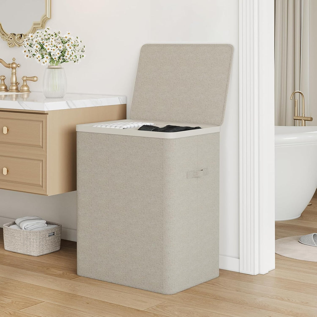 Double Laundry Hamper with Lid, 150L Large Laundry Basket 2 Compartments | Dirty Clothes Hamper 2 Section with