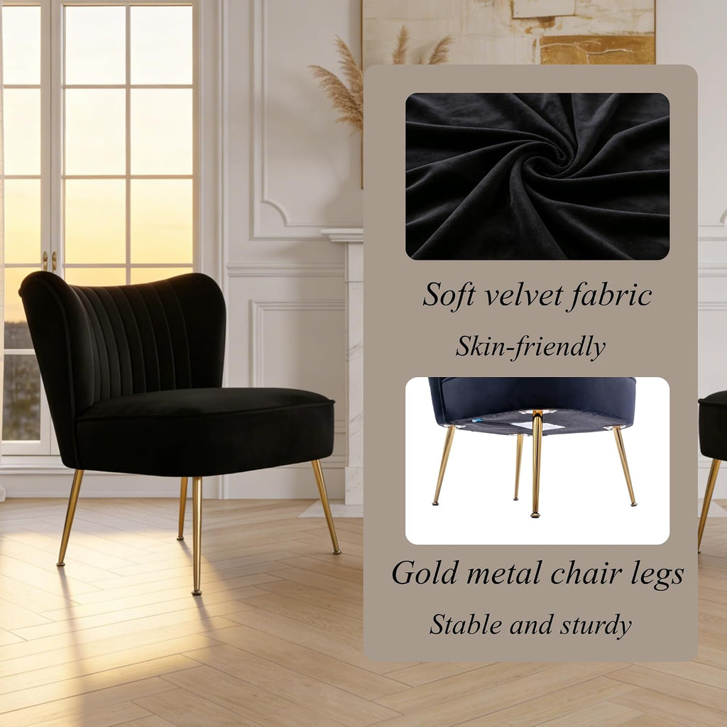 Velvet Accent Chair Set of 2 Comfy Living Room Chair Armless Slipper Chair Mid Century Side Single Sofa Chair with