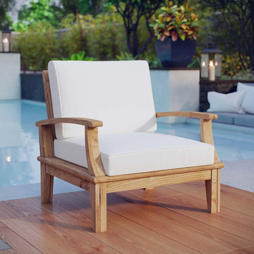 Marina Premium Grade A Teak Wood Outdoor Patio Armchair, Natural White