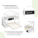 Wood Twin Over Full House Bunk Bed with Ladder, Solid Pine Wood Bunk Bed Frame with Safety Guardrails