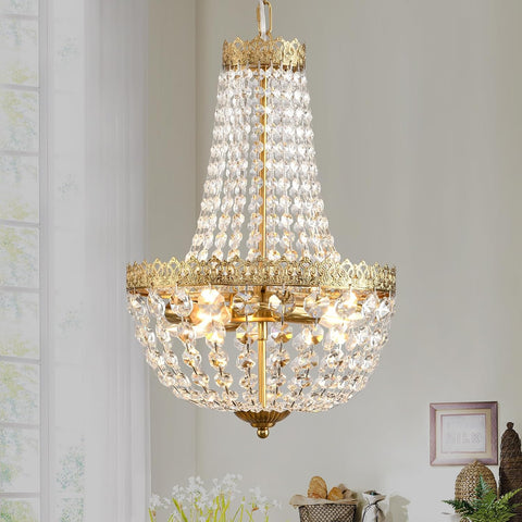 Mini French Empire Crystal Chandelier 4 Lights Pendant Lighting Fixture for Dining Living Room Foyer Kitchen Bedroom Entryway,Antique Brass,E12,19.7" Hx12.6 W A108-B0D4Q73LHB