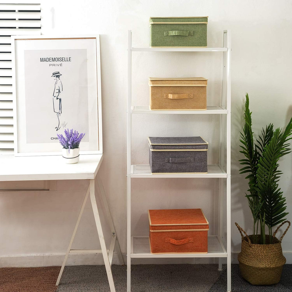 Bins with Lid, Foldable Clothing Storage Box case with Handle for Closet, Bedroom, Home, 4 Color Set A, 13L x 12.5W x