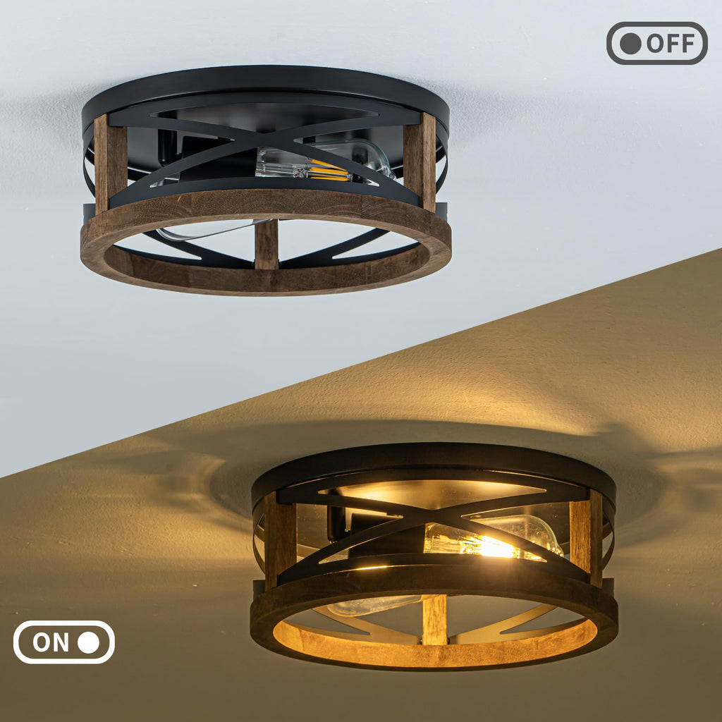 Farmhouse Ceiling Light, 2-Light Round Flush Mount Light Fixture