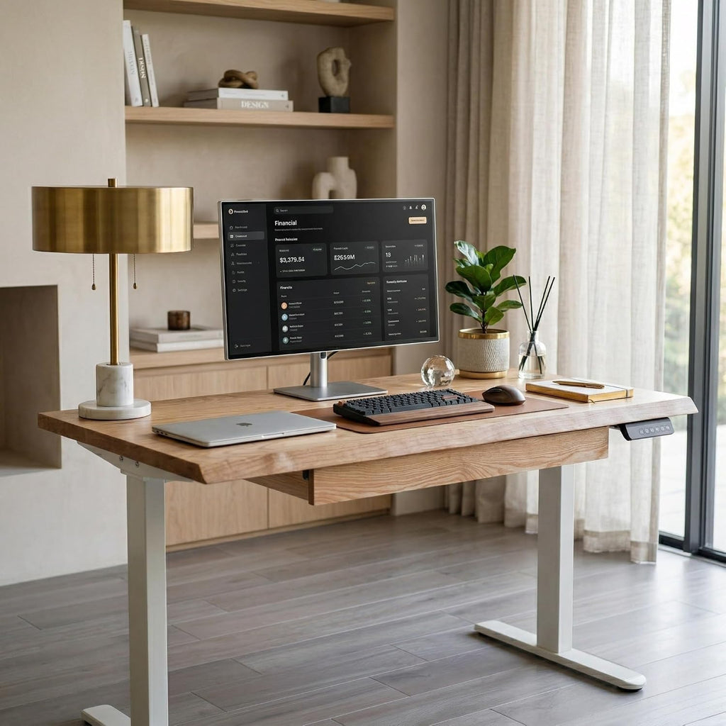 White Oak Solid Wood Standing Desk with Drawer, 60x27