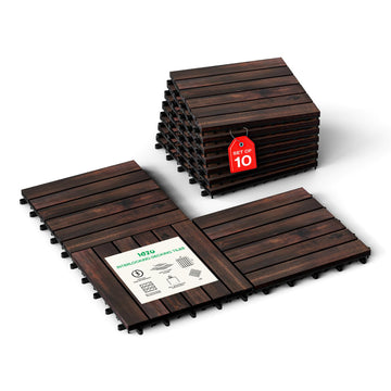 Interlocking Deck Tiles 9.6 SQFT - 10PCS Waterproof Acacia Wood Patio Tiles, Flooring Tiles for Indoor and Outdoor