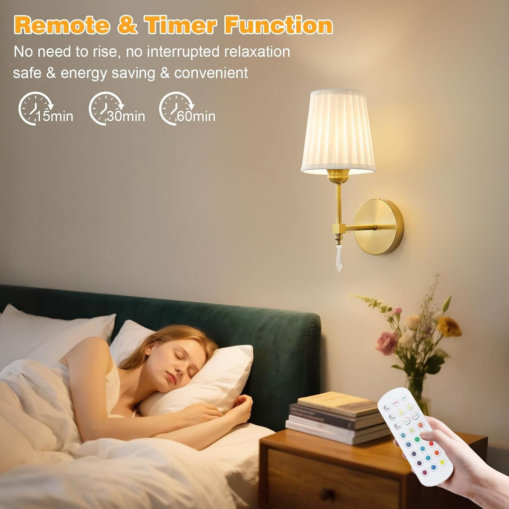 Battery Operated Wall Sconce Set of 2, 10000 Mah Rechargeable Wall Sconces Dimmable 12 RGBS,Remote Wireless