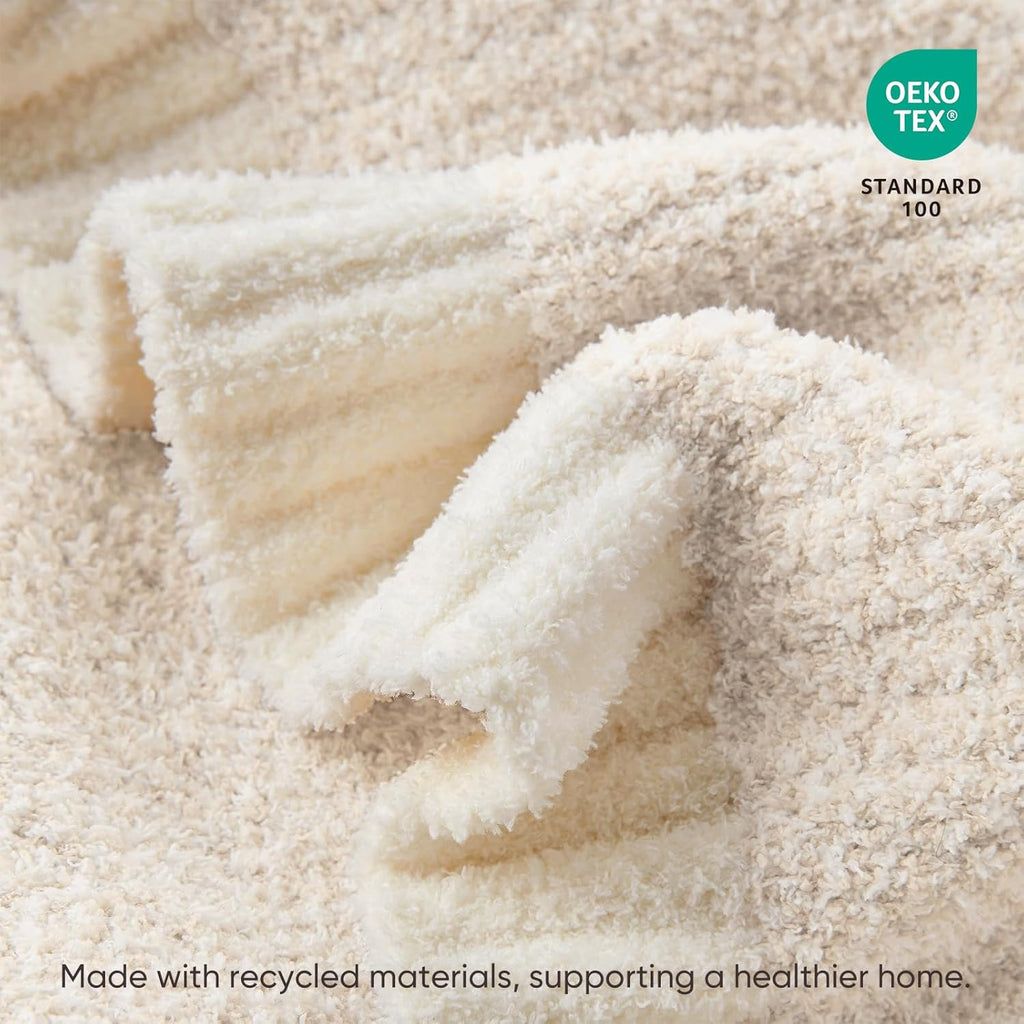 Buttery Ivory Throw Blanket, Reversible Super Soft Knitted Blankets, Warm Cozy Knit Fuzzy Plush Lightweight Throws
