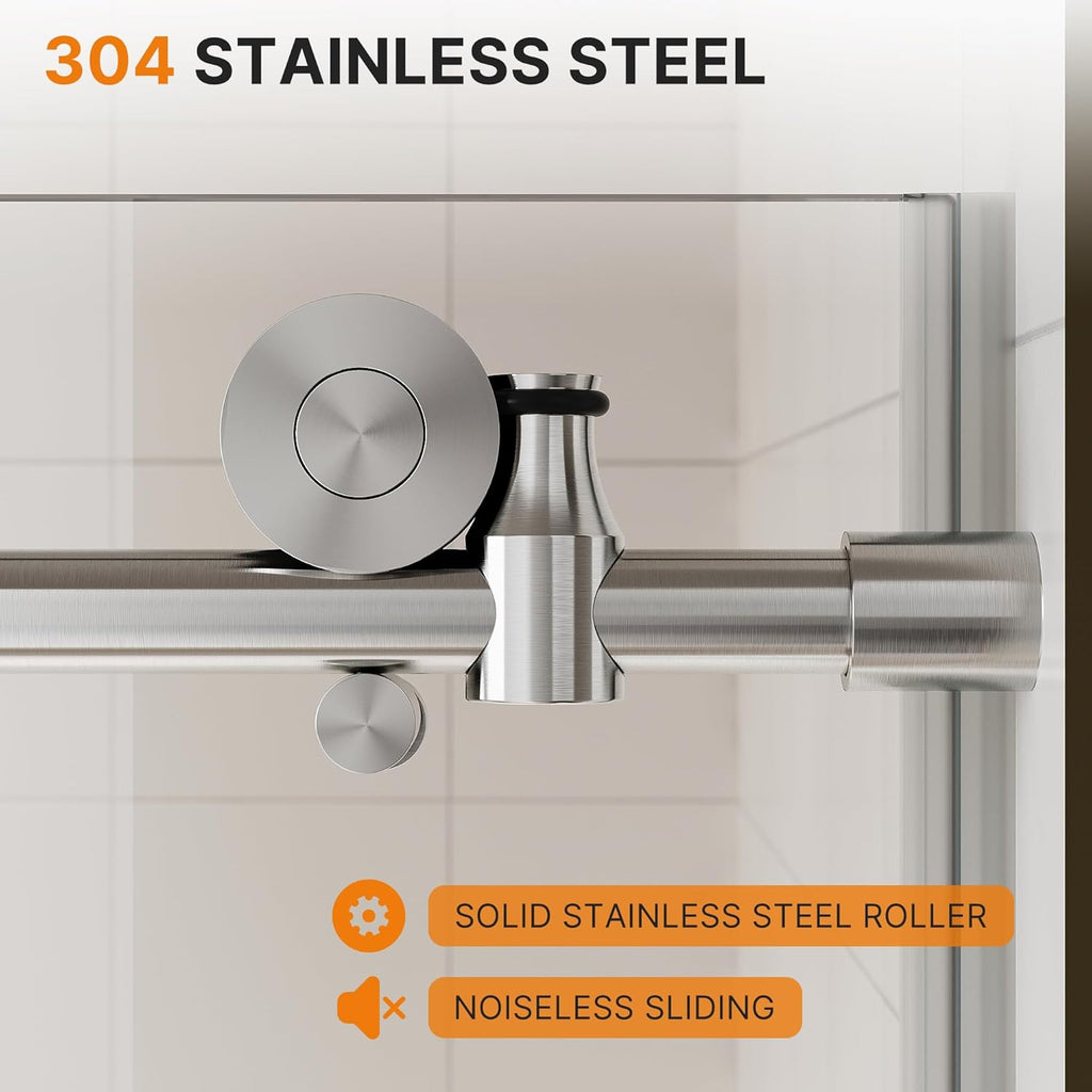 Frameless Shower Door, 60-64" W x 72" H Sliding Shower Door - 5/16"(8mm) SGCC Tempered Glass - Silent Soft-Close