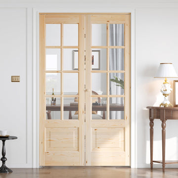 Bifold Doors for 48"×80" (Double 24inx80in) Opening, Clear Glass French Interior Folding Barn Door with Concealed