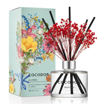 Preserved Flower Reed Diffuser Set / 6.7oz / Seoul Rose/Scent Diffuser with Sticks Home Fragrance Reed Diffuser Shelf