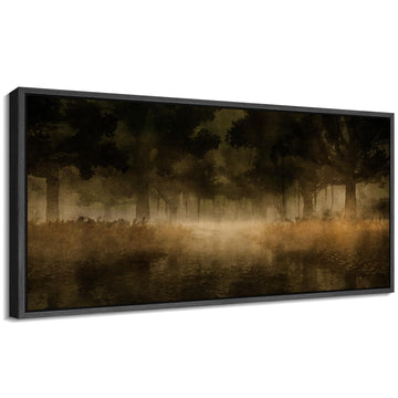 Extra Large Framed Canvas Misty Forest in Earth Tones Watercolor Illustrations Modern Art Calm Warm - 60"" x30