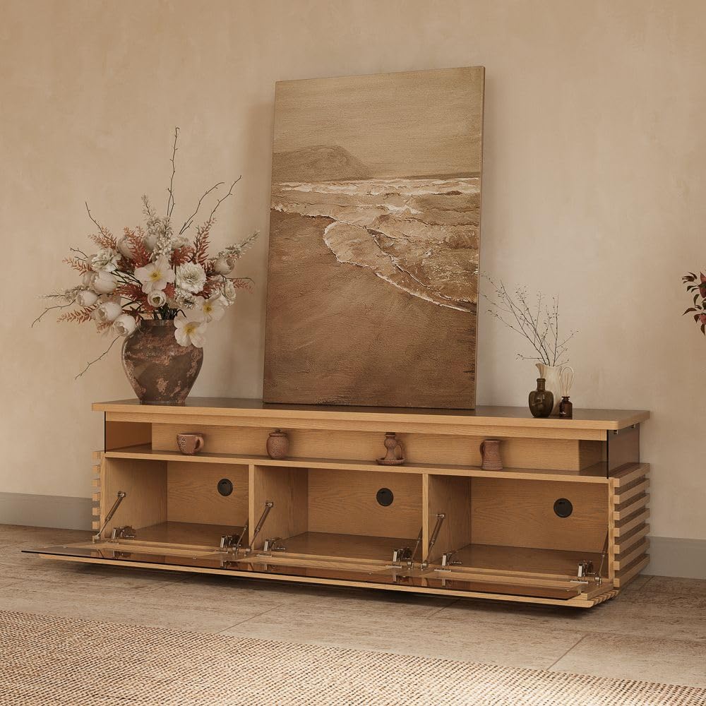 71'' Fully Assembled TV Stand with Adjustable LED Lights, Oak