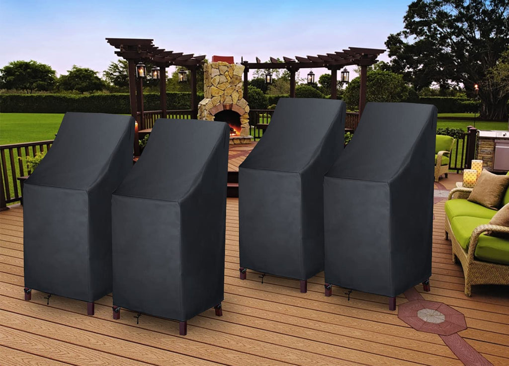 High Back, Stackable Outdoor Chair Covers, 600D Oxford Waterproof Heavy Duty Tall Barstool Covers, Storage Bag