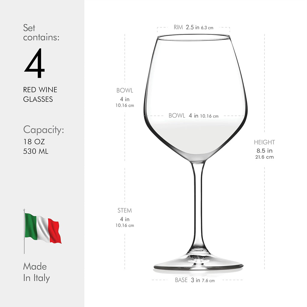 Italian Red Wine Glasses - 18 Ounce - Wine Glass Clear (Set of 4)