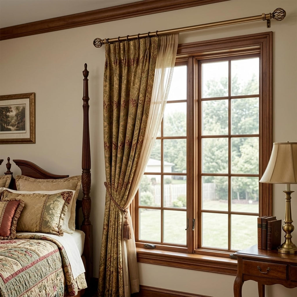 Brass Curtain Rods for Windows, 1 Inch Adjustable Curtain Rod, Heavy Duty Window Curtains Rod
