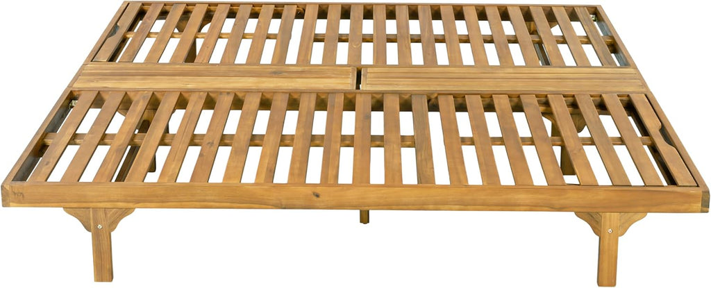 Acacia Wood Chaise Lounge Chair Set of 2, Double/Single Outdoor Sunbathing Pool Lounger, Patio Wooden Adjustable