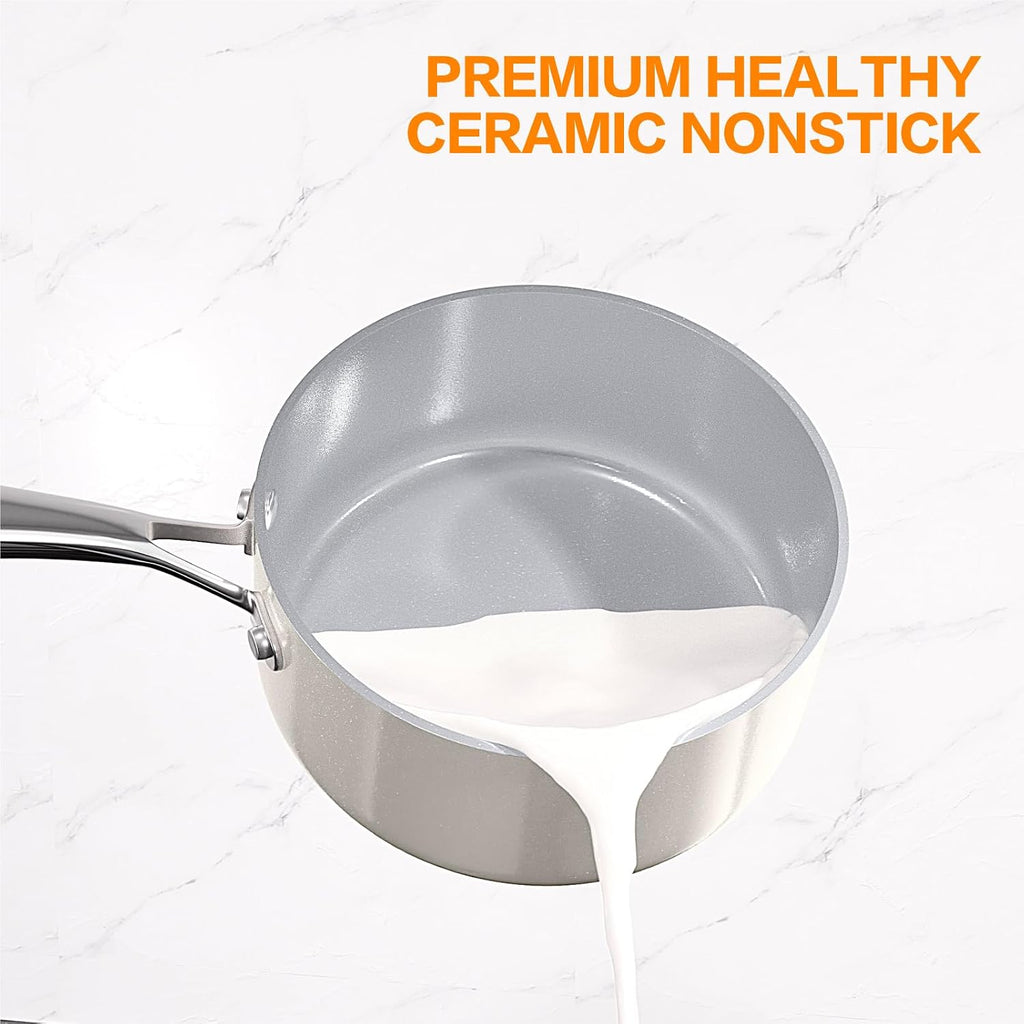 Ceramic Nonstick Cookware Set, 10-Piece Non Toxic Pots and Pans Set with Glass Lids, PFOA-Free Healthy Kitchen Ware