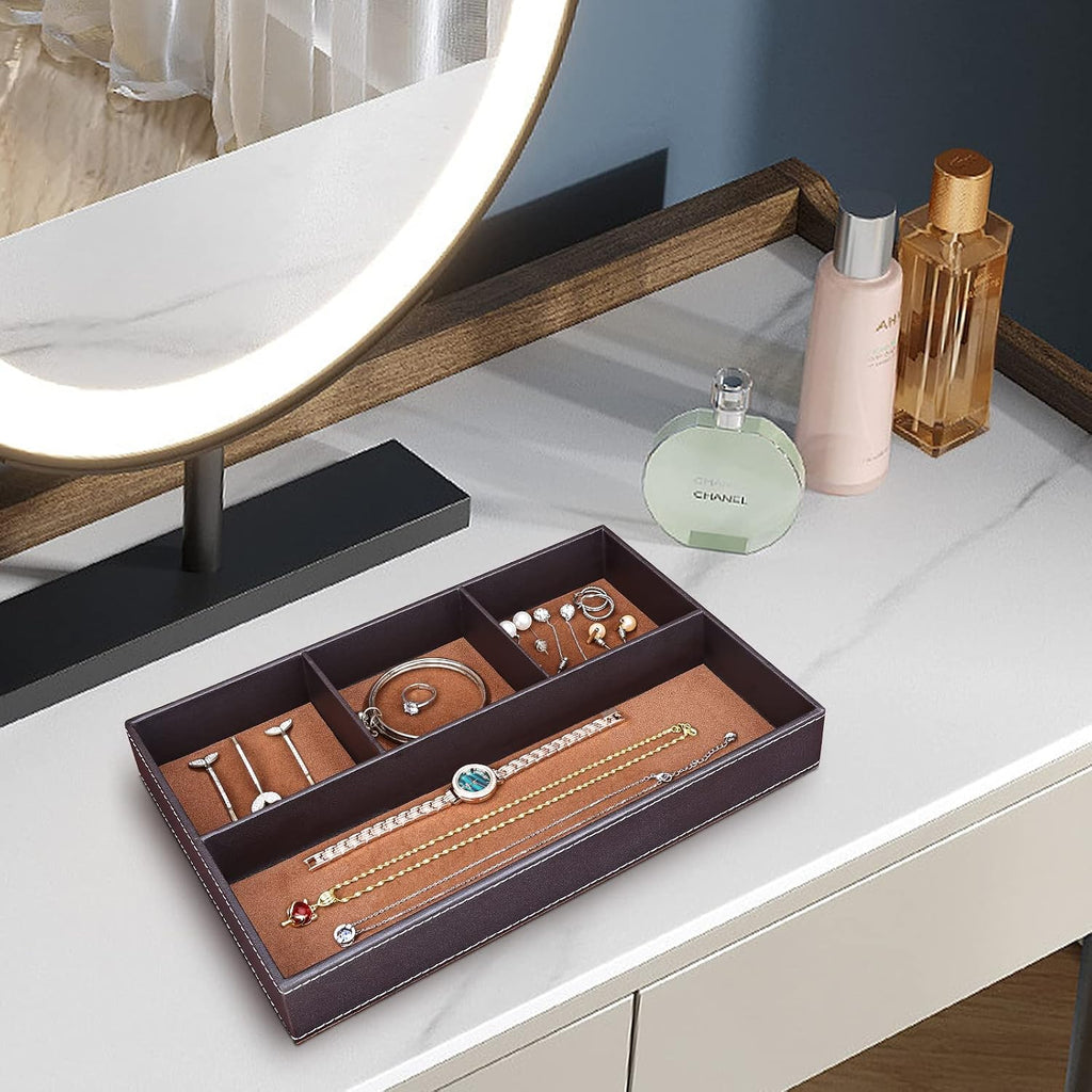 Faux Leather Valet Tray for Men, Stackable Jewelry Organizer for Drawers Inserts, Nightstand Caddy Tray for Key