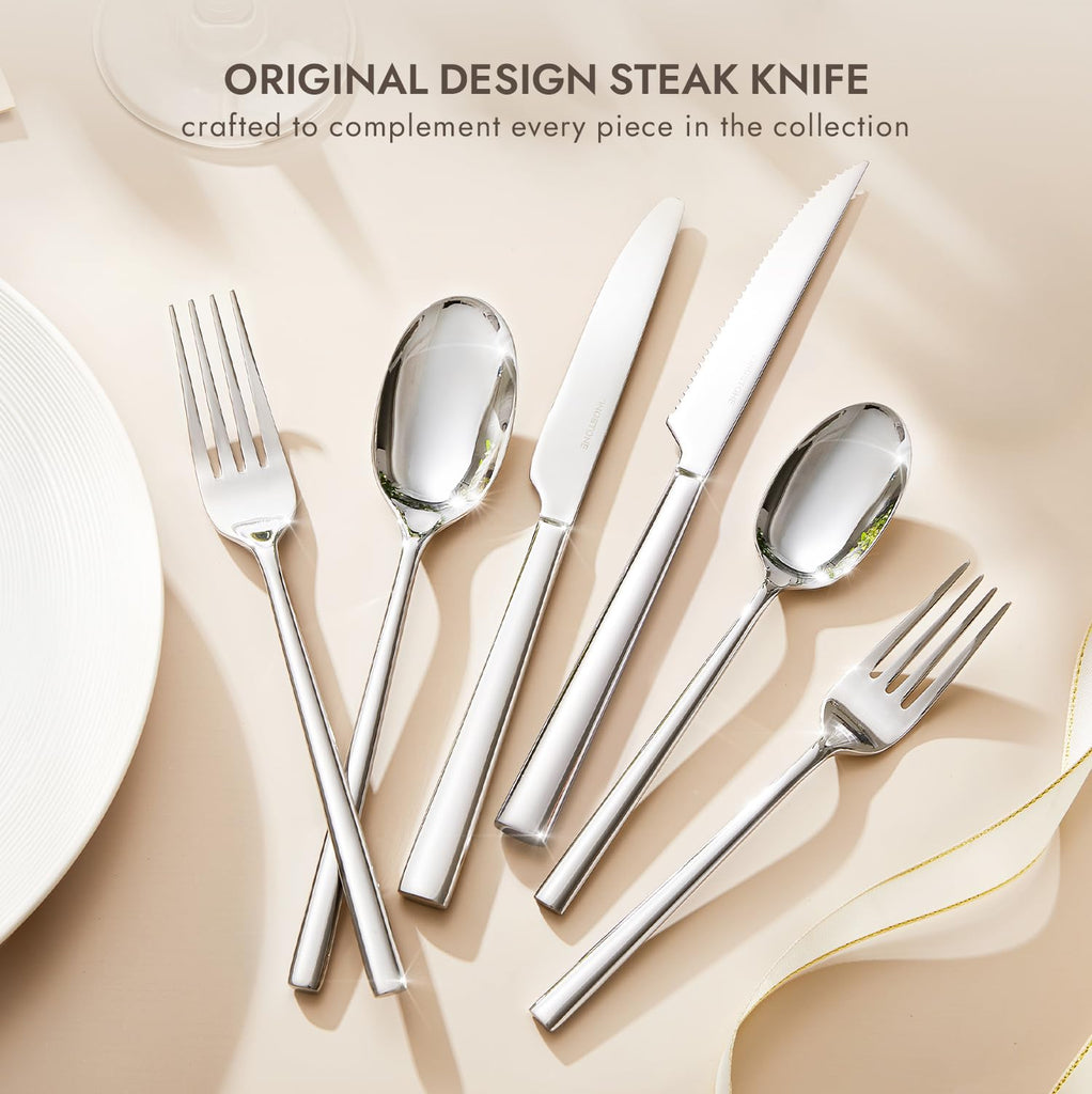 36-Piece Silverware Set with Steak Knives, Forged Flatware Cutlery for 6