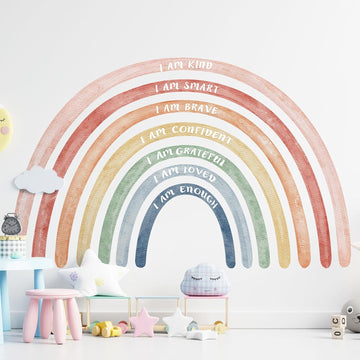 77" x 47'' Large Watercolor Rainbow Wall Decal with Inspirational Quote, Peel and Stick Rainbow Stickers Watercolor